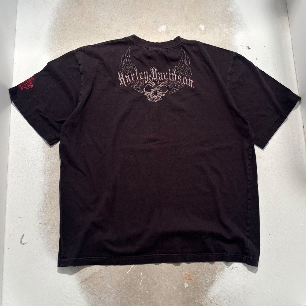 Harley-Davidson Mens Embroidered Skull Wing T-Shirt Black Muskegon MI XL